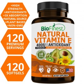 Biofinest Natural Vitamin E 400IU Supplement - D alpha Tocopheryl Acetate (120 Softgels)