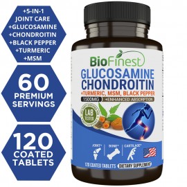 Biofinest Glucosamine 1500mg Chondroitin Turmeric MSM Black Pepper - Joint Knee Supplement (120 Coated Tablets)