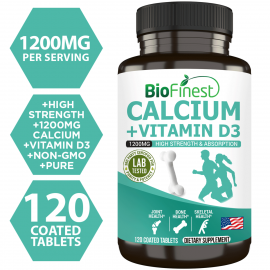 Biofinest Calcium Vitamin D3 Supplement - For Teeth Bone Strength Density Joint Muscle (120 Coated Tablets)