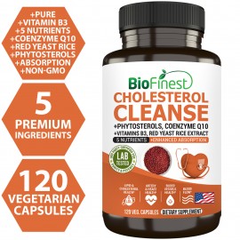 Biofinest Cholesterol Cleanse Supplement - Red Yeast Rice Phytosterols Niacin Coenzyme Q10 (120 Veg. Capsules)