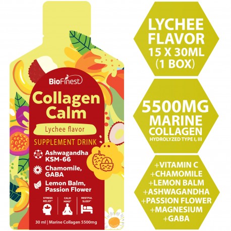 Biofinest Marine Collagen Peptides Calm Drink 5500mg Ashwagandha GABA Magnesium 0 Sugar