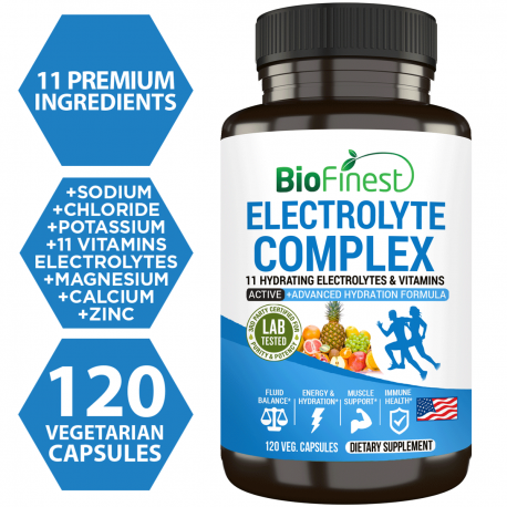 Biofinest Electrolyte Complex Supplement - Vitamin Calcium Magnesium Zinc Salt (120 Veg. Capsules)