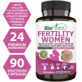 Biofinest Fertility Women Multivitamin Supplement - Vitamins B C D E Iron Zinc Folate Ashwagandha Maca CoQ10 (90 Veg. Capsules)