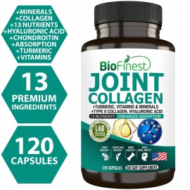 Biofinest Joint Collagen Type 2 Supplement Chondroitin Hyaluronic Acid Turmeric Vitamin C (120 Capsules)