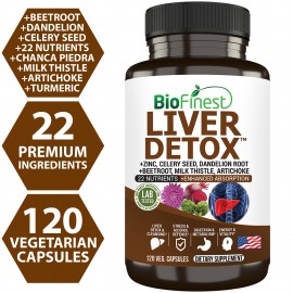iofinest Liver Detox Supplement - Milk Thistle Celery Seed Beetroot Zinc (120 Veg. Capsules)
