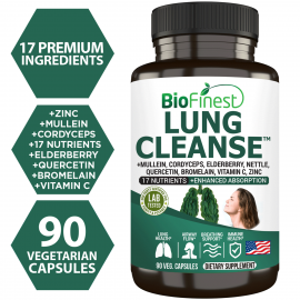 Biofinest Lung Cleanse Supplement - 17-in-1 Vitamin C Zinc Mullein Quercetin (90 Veg. Capsules)