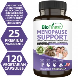 Biofinest Menopause Support Supplement - Black Cohosh Dong Quai Rhubarb Ginkgo Chaste Berry Soy Isoflavones  (120 Veg. Capsules)
