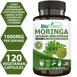 Biofinest Moringa Leaf 1000mg Supplement - Antioxidant Phytonutrient Amino Acid Green Superfood Powder (120 Veg. Capsules)