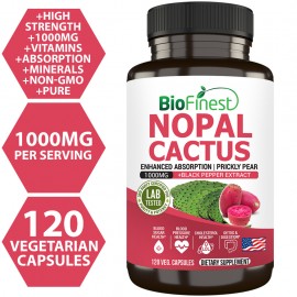 Biofinest Nopal Cactus 1000mg Supplement Prickly Pear Digestion Weight Loss Diabetes Blood Sugar Cholesterol Detox (120s)