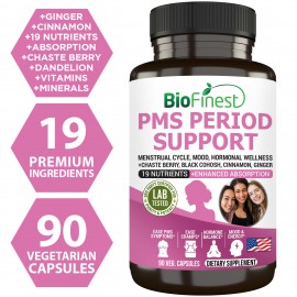 Biofinest PMS Period Support Supplement - Vitamins Menstrual Cycle Mood Hormone Balance Energy Stress Cramp Bloating 90s
