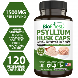 Biofinest Psyllium Husk Capsule Supplement - 1500mg Fiber Digestion Gut Bowel Regularity Cholesterol Colon Detox 120s