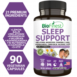 Biofinest Sleep Support Supplement - 16-in-1 Melatonin Ashwagandha Chamomile Magnesium - 90 Capsule