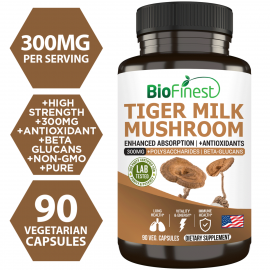 Biofinest Tiger Milk Mushroom Supplement - 300mg Respiratory Lung Wellness Immune Cough Support Vitality Energy 90s