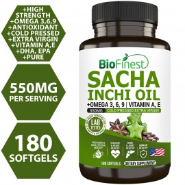 Biofinest Sacha Inchi Oil 550mg Supplement - Omega 3 6 9 Vitamin A E DHA EPA (180 Softgels)
