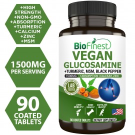 Biofinest Vegan Vegetarian Glucosamine Joint Support MSM Calcium Zinc Turmeric (90 Coated Tablets)