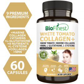 Biofinest White Tomato Collagen+ Supplement - Vitamin A C D E Hydrolyzed Marine Collagen Peptides L-Glutathione (60 Capsules)