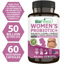 Biofinest Women Probiotic 50 Billion CFU Supplement - 16 Probiotics Strains with 3 Organic Prebiotics (60 Veg. Caps)
