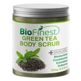 Green Tea Scrub - with Dead Sea Salt, Coconut Oil, Jojoba Oil, Vitamin E, Essential Oils - Best Antioxidants For Healthy-Aging