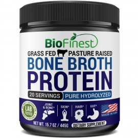 Bone Broth Protein Powder (Unflavored) - 100% Grass Fed Pasture-Raised Beef - Pure Organic Supplement For Healthy Skin, Hair, Jo