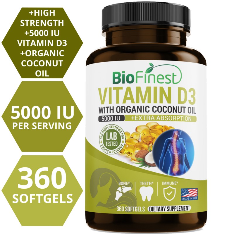 Vitamin D3 5000 Iu Supplement With Organic Cold Pressed