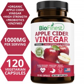 Apple Cider Vinegar Supplements - All Natural ACV Pill - For Healthy Blood Pressure and Cholesterol Management, Detox, Digestion, Energy - 1000mg Cleanser (120 Vegetarian Capsules)