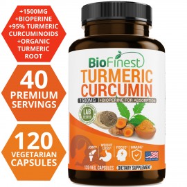 Turmeric Curcumin - 1500mg with Bioperine Black Pepper - Made in USA - Joints Support Supplement with 95% Standardized Curcuminoids (120 Vegetarian Capsules)