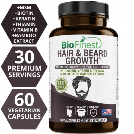 Hair Beard Growth Supplements For Men With Bioperine Biotin Vitamin B Keratin Msm Bamboo Extract 60 Capsules