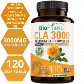CLA Safflower Oil 3000mg - Conjugated Linoleic Acid - Non-GMO, Non-Stimulating, Gluten Free - Best For Weight Loss Diet Suppleme