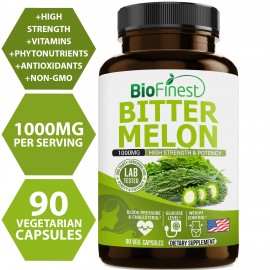 Bitter Melon Extract (Momordica Charantia) 1000mg -  Organic Gluten-Free Non-GMO - Made in USA (90 vegetarian capsules)