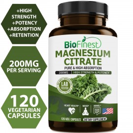 Magnesium Citrate 200mg -Supplement For Healthy Heart, Bone, Mood Enhancement, Sleep Health (120 vegetarian capsules)