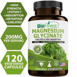 Magnesium Glycinate 200mg -Supplement For Healthy Heart, Bone, Mood Enhancement, Sleep Health (120 vegan capsules)