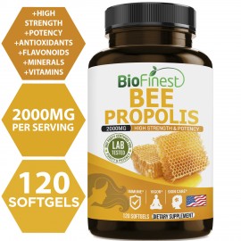 Bee Propolis (Bee Glue) 2000mg - Supplement For Healthy Immune System, Sorethroat Relief, Skin Care (120 softgels)