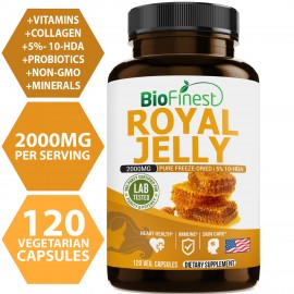 Royal Jelly 2000mg -Supplement For Immune Health, Vitality, Skin Care, Stamina (120 vegan capsules)