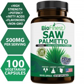 Saw Palmetto Extract 500mg -For DHT Blocker, Hair Loss Control, Bladder Relief (100 vegetarian capsules)