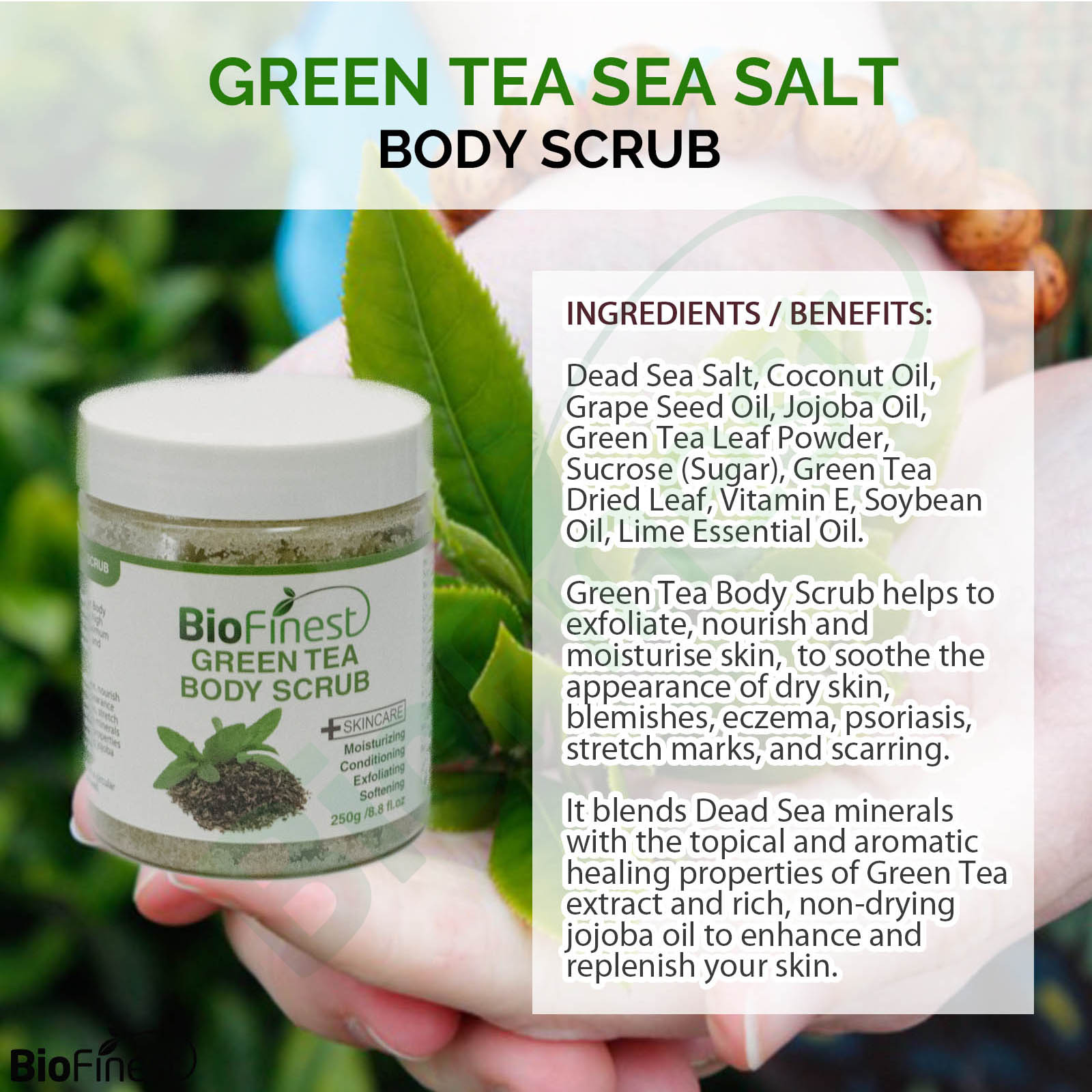 green tea scrub - with dead sea salt, coconut oil, essential