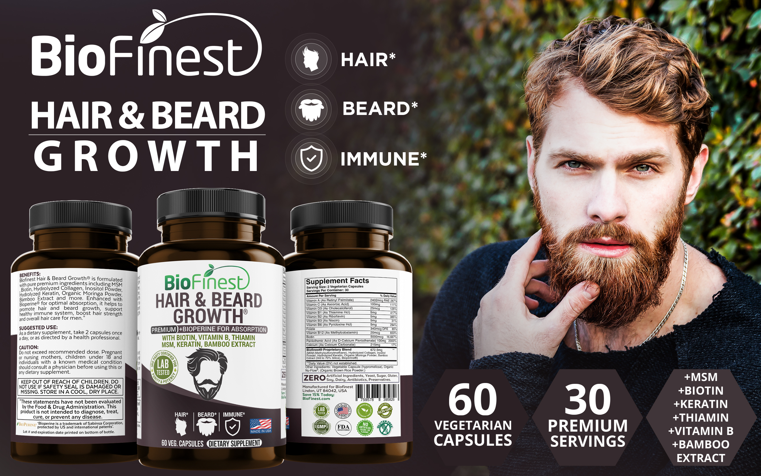 Hair & Beard Growth Supplements For Men -With Bioperine ...