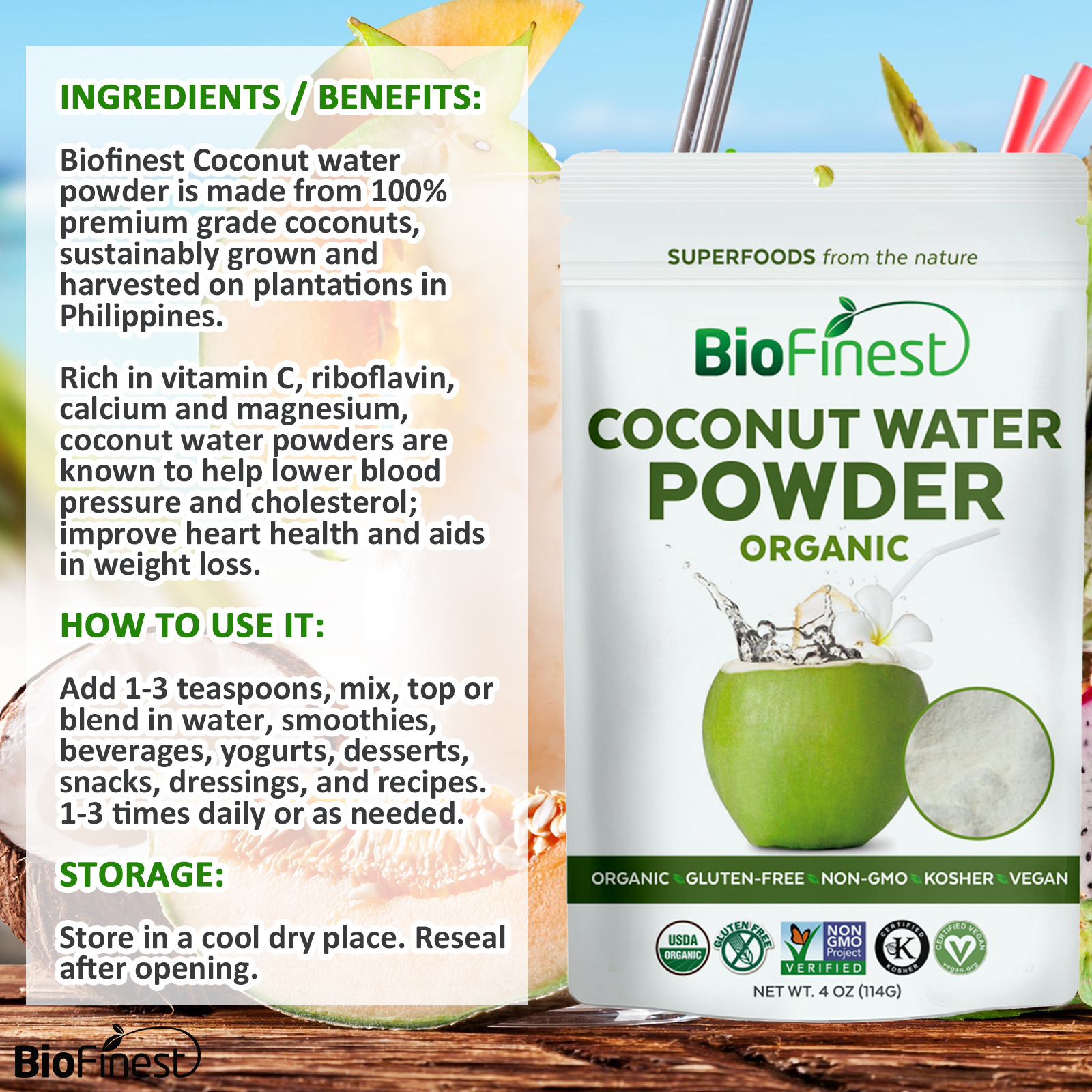 coconut water powder - 100% pure freeze-dried antioxidants