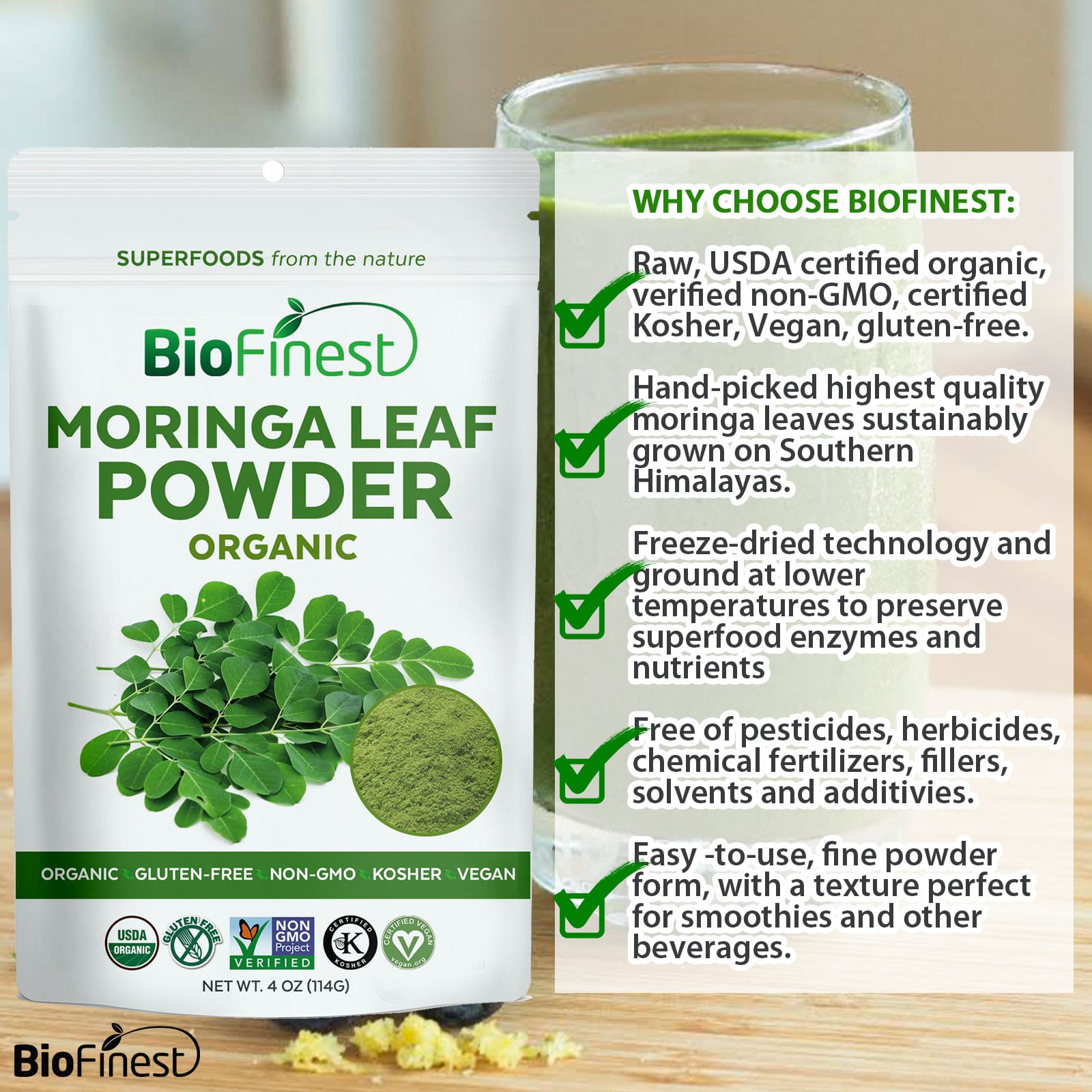 Moringa Leaf Powder 100 Pure Freeze Dried Antioxidants Superfood