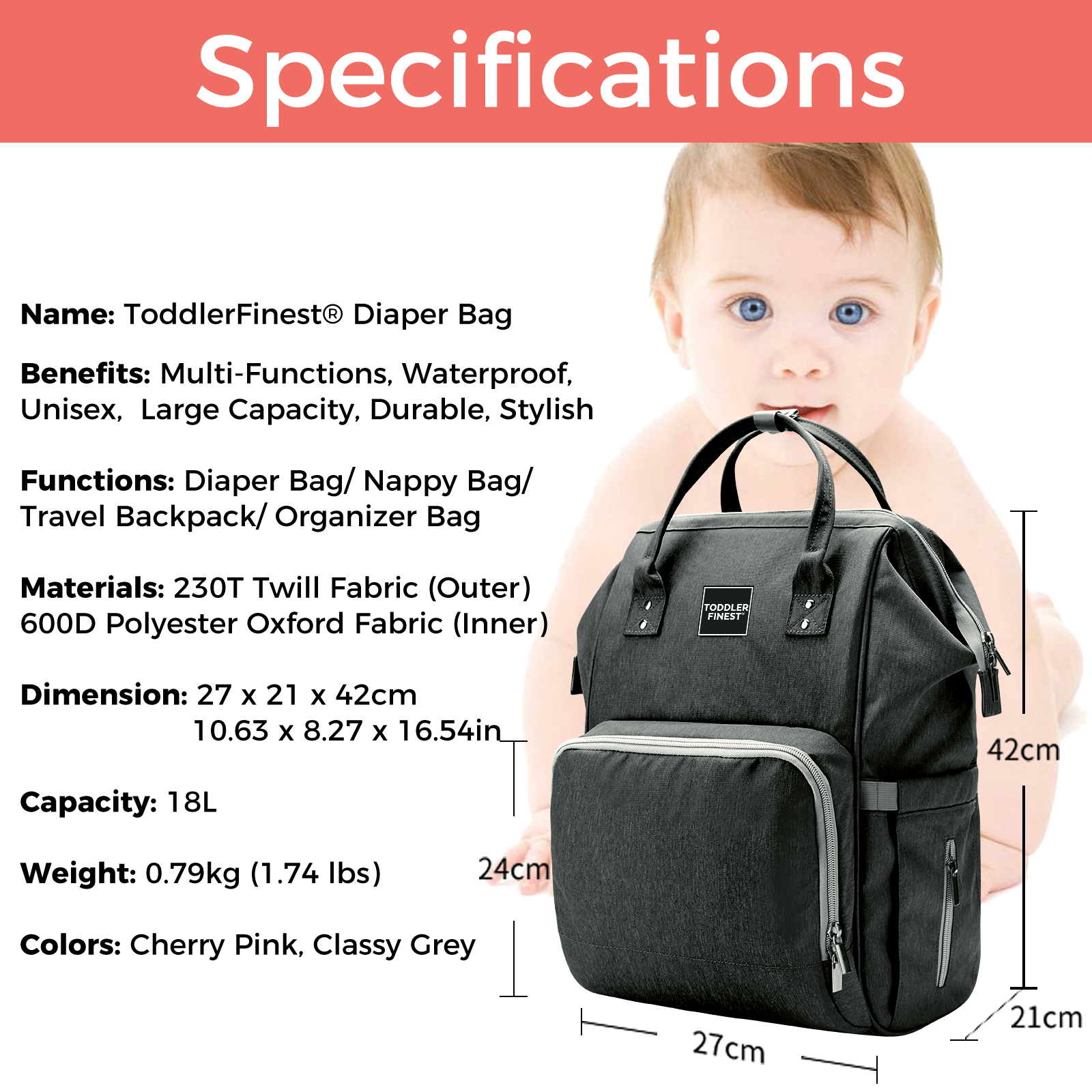 raspberry color diaper bag