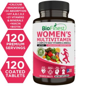 Biofinest Women’s Multivitamin Multimineral Supplement - Vitamins A B C E D K Magnesium Biotin Calcium Zinc (120 Tablets)